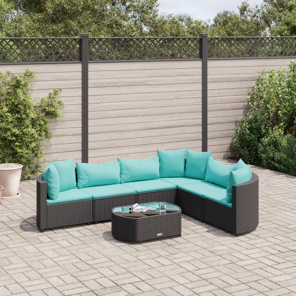 7-delige Loungeset met kussens poly rattan zwart Tuinsets | Creëer jouw Trendy Thuis | Gratis bezorgd & Retour | Trendy.nl