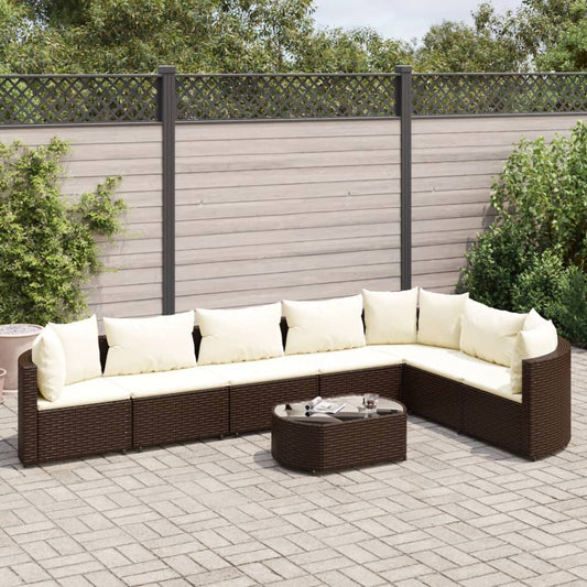 8-delige Loungeset met kussens poly rattan bruin Tuinsets | Creëer jouw Trendy Thuis | Gratis bezorgd & Retour | Trendy.nl