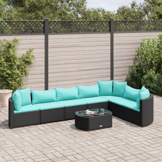 8-delige Loungeset met kussens poly rattan zwart Tuinsets | Creëer jouw Trendy Thuis | Gratis bezorgd & Retour | Trendy.nl