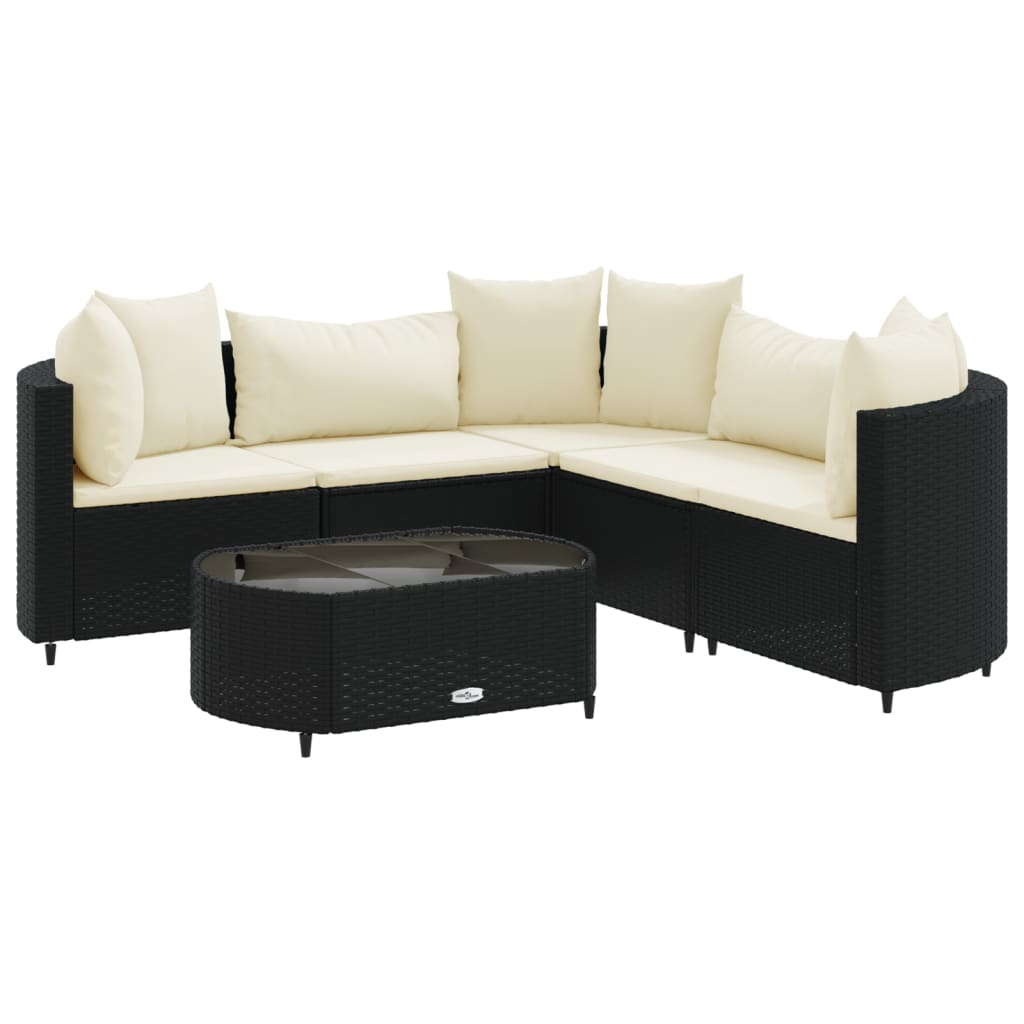 6-delige Loungeset met kussens poly rattan zwart