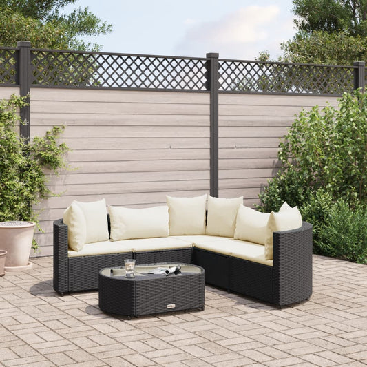 6-delige Loungeset met kussens poly rattan zwart