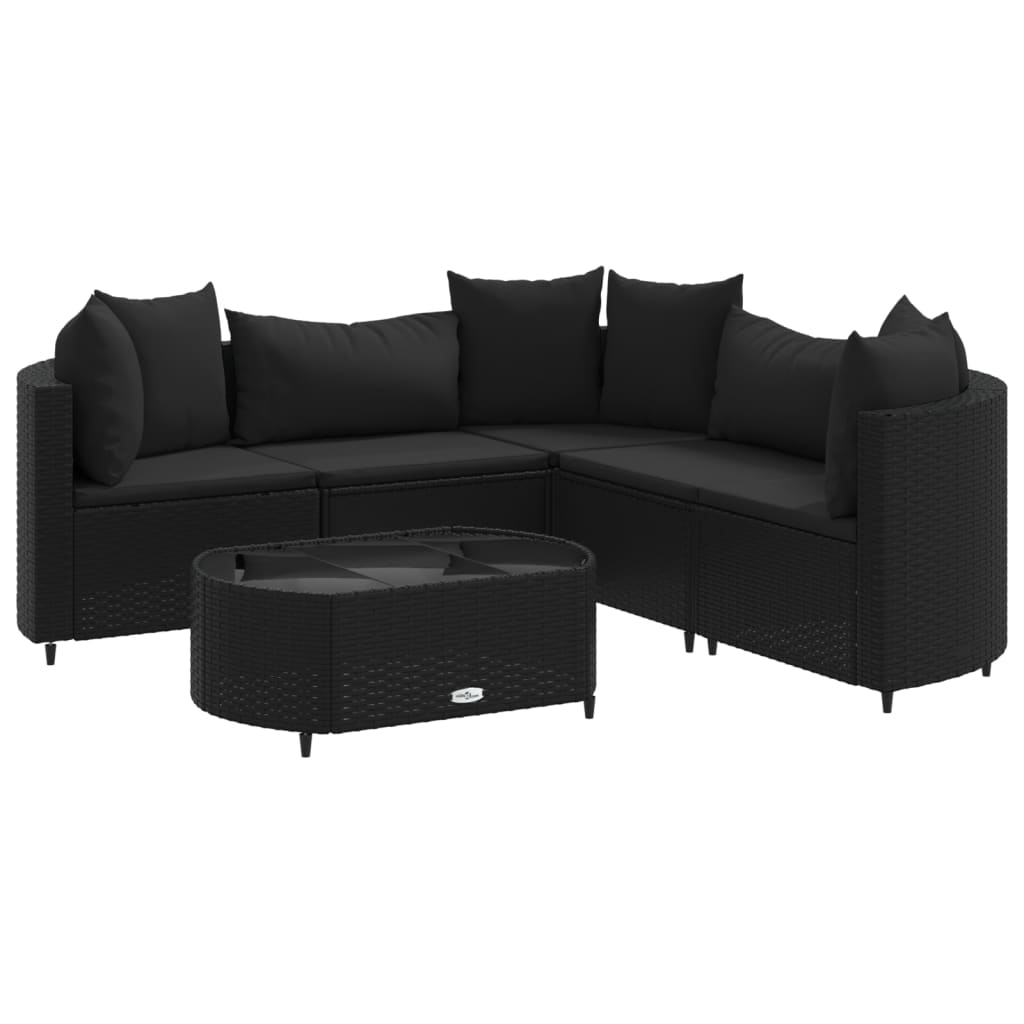 6-delige Loungeset met kussens poly rattan zwart Tuinsets | Creëer jouw Trendy Thuis | Gratis bezorgd & Retour | Trendy.nl