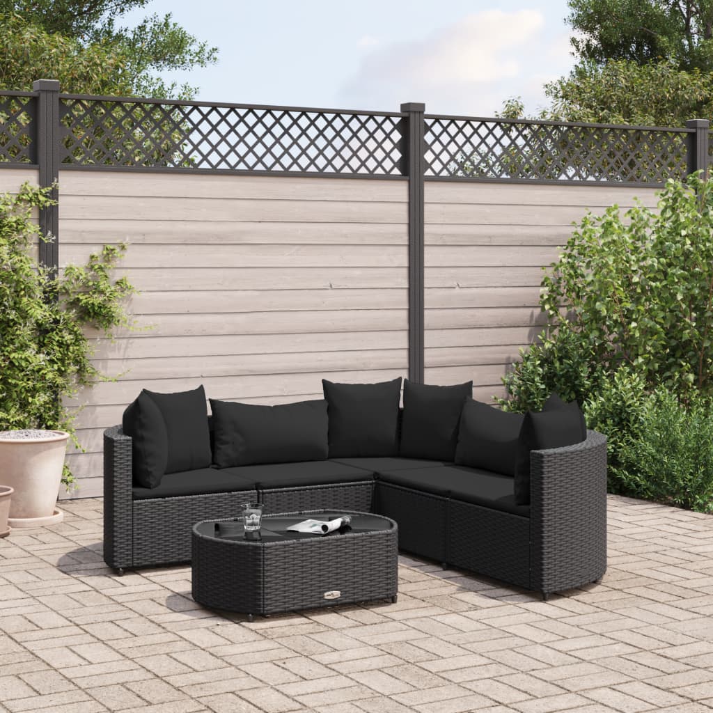 6-delige Loungeset met kussens poly rattan zwart Tuinsets | Creëer jouw Trendy Thuis | Gratis bezorgd & Retour | Trendy.nl