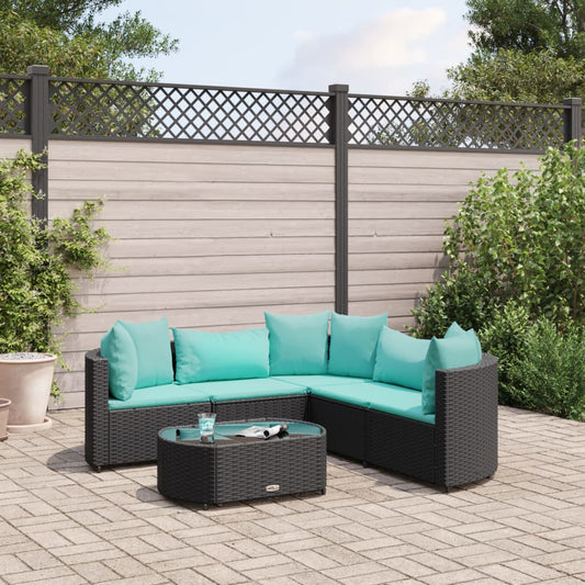 6-delige Loungeset met kussens poly rattan zwart Tuinsets | Creëer jouw Trendy Thuis | Gratis bezorgd & Retour | Trendy.nl