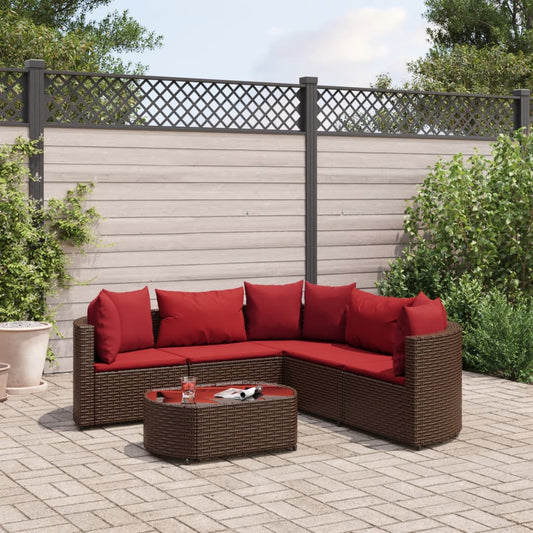 6-delige Loungeset met kussens poly rattan bruin Tuinsets | Creëer jouw Trendy Thuis | Gratis bezorgd & Retour | Trendy.nl