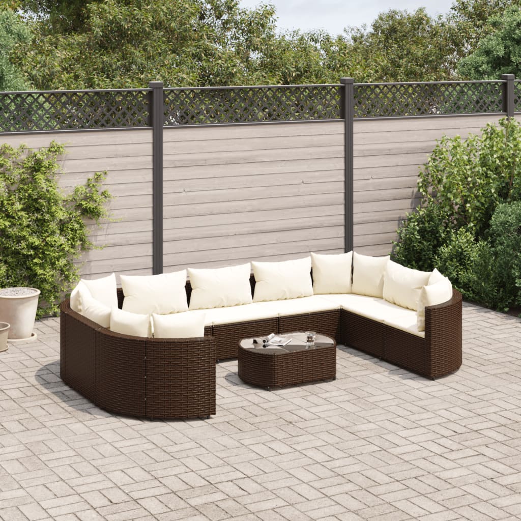 10-delige Loungeset met kussens poly rattan bruin Tuinsets | Creëer jouw Trendy Thuis | Gratis bezorgd & Retour | Trendy.nl