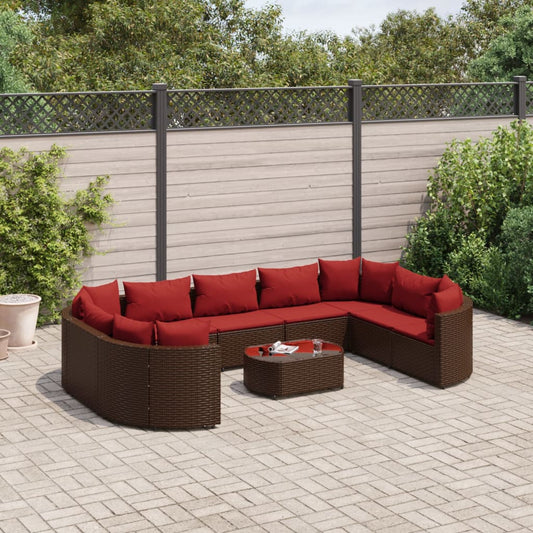 10-delige Loungeset met kussens poly rattan bruin Tuinsets | Creëer jouw Trendy Thuis | Gratis bezorgd & Retour | Trendy.nl