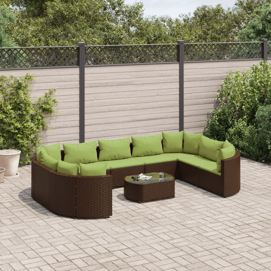 10-delige Loungeset met kussens poly rattan bruin Tuinsets | Creëer jouw Trendy Thuis | Gratis bezorgd & Retour | Trendy.nl