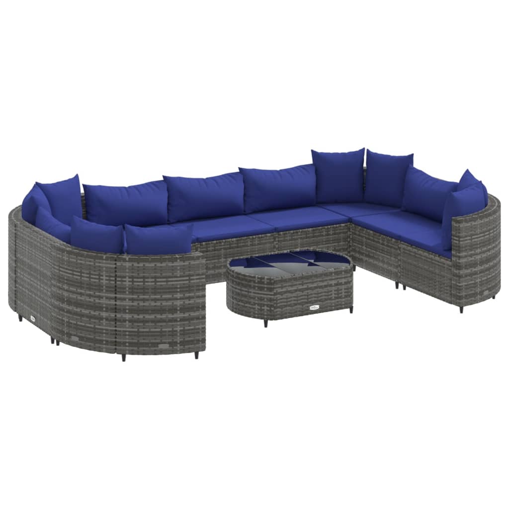 10-delige Loungeset met kussens poly rattan grijs Tuinsets | Creëer jouw Trendy Thuis | Gratis bezorgd & Retour | Trendy.nl