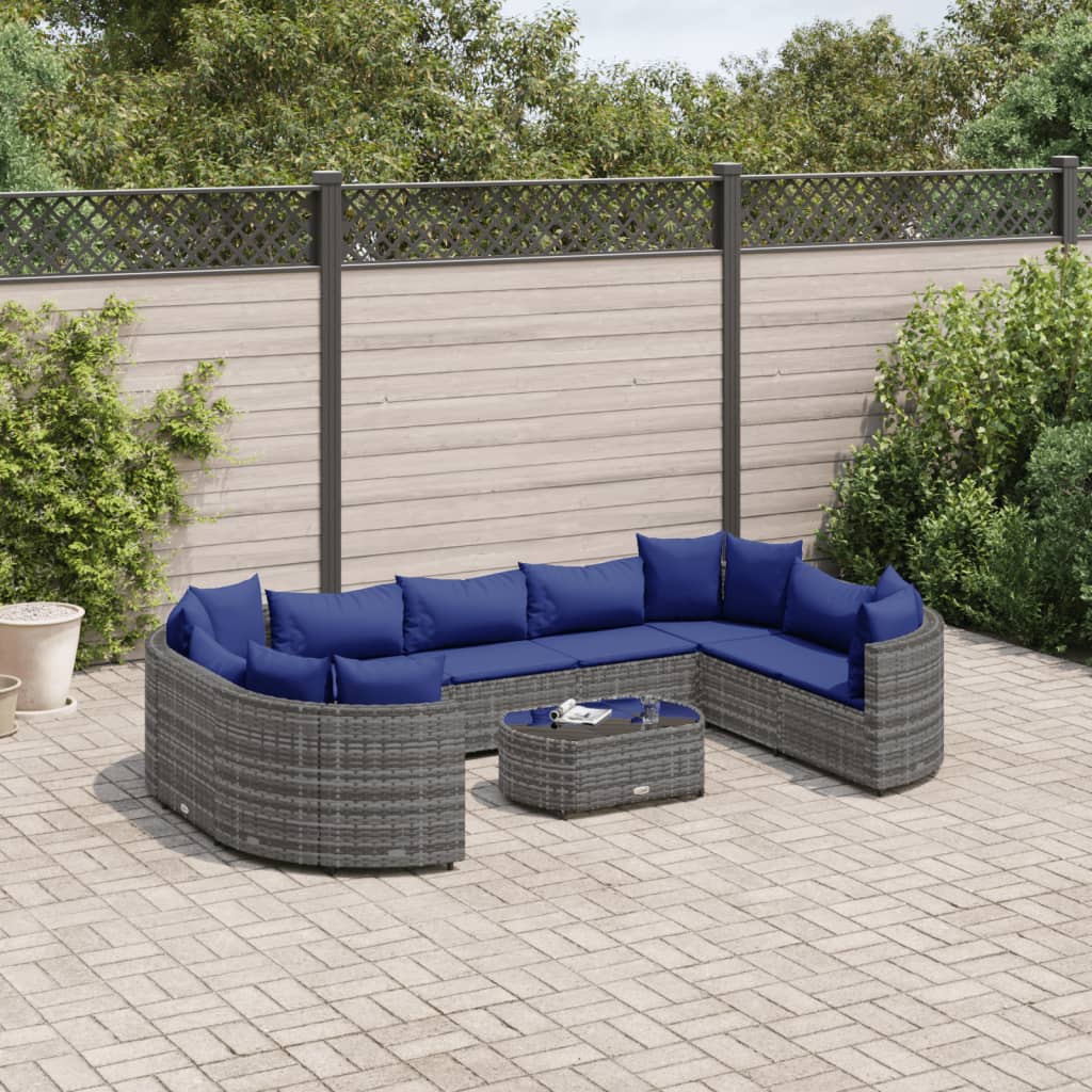 10-delige Loungeset met kussens poly rattan grijs Tuinsets | Creëer jouw Trendy Thuis | Gratis bezorgd & Retour | Trendy.nl