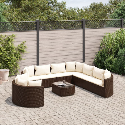 10-delige Loungeset met kussens poly rattan bruin Tuinsets | Creëer jouw Trendy Thuis | Gratis bezorgd & Retour | Trendy.nl