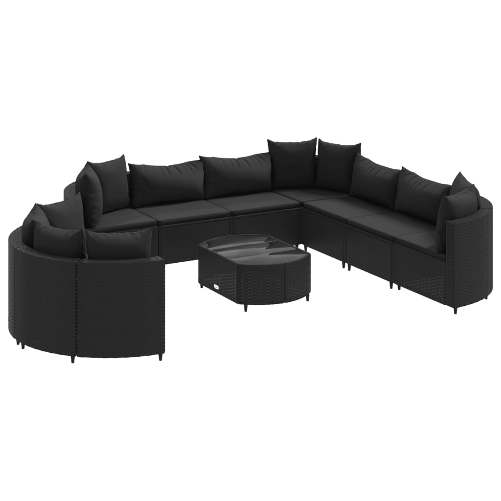 10-delige Loungeset met kussens poly rattan zwart Tuinsets | Creëer jouw Trendy Thuis | Gratis bezorgd & Retour | Trendy.nl