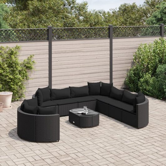 10-delige Loungeset met kussens poly rattan zwart Tuinsets | Creëer jouw Trendy Thuis | Gratis bezorgd & Retour | Trendy.nl