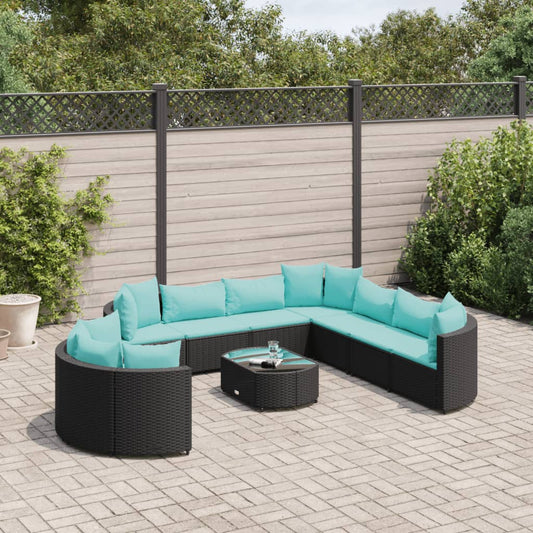 10-delige Loungeset met kussens poly rattan zwart Tuinsets | Creëer jouw Trendy Thuis | Gratis bezorgd & Retour | Trendy.nl