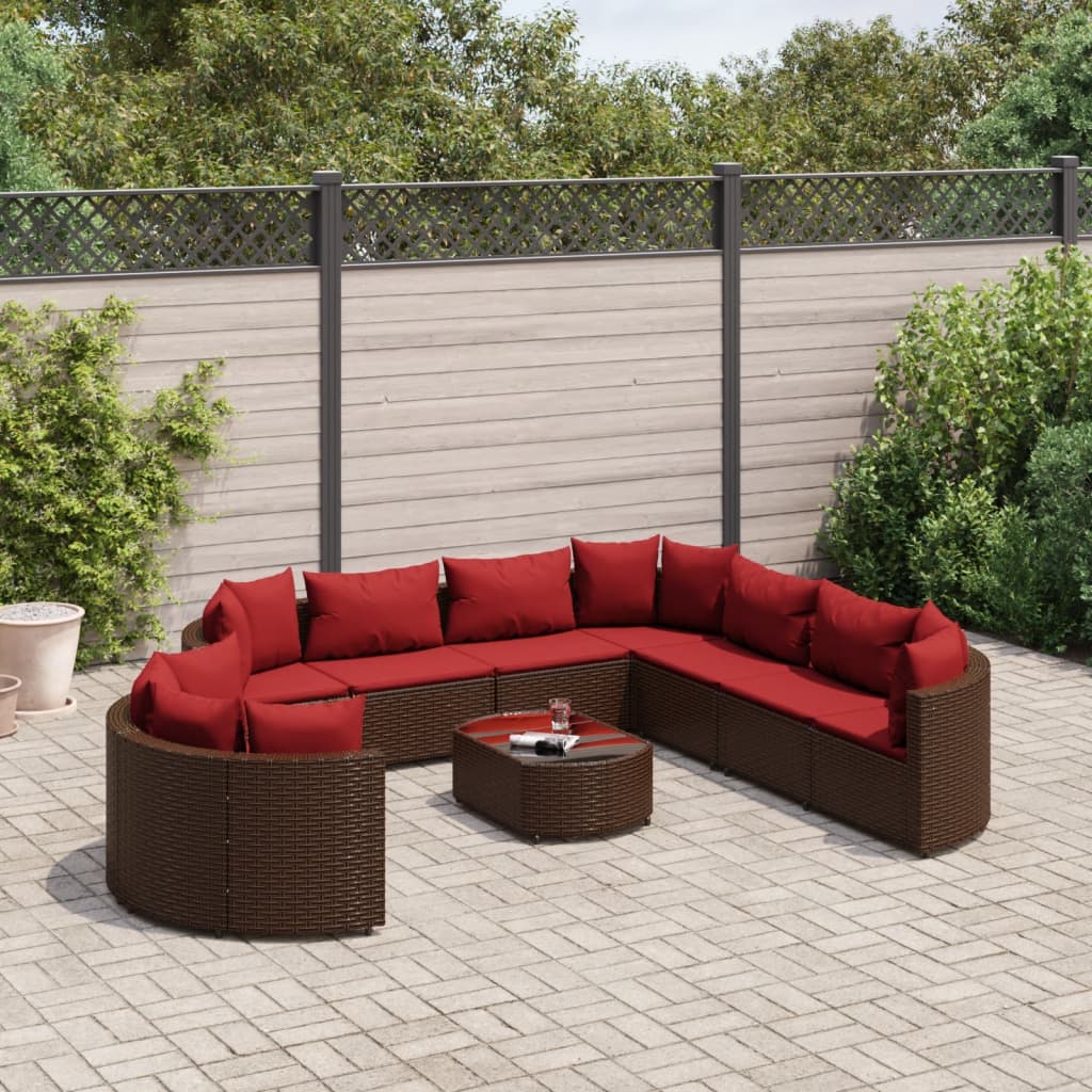 10-delige Loungeset met kussens poly rattan bruin Tuinsets | Creëer jouw Trendy Thuis | Gratis bezorgd & Retour | Trendy.nl