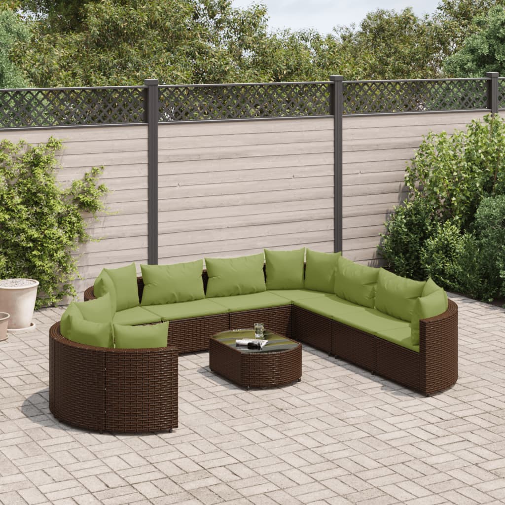 10-delige Loungeset met kussens poly rattan bruin Tuinsets | Creëer jouw Trendy Thuis | Gratis bezorgd & Retour | Trendy.nl