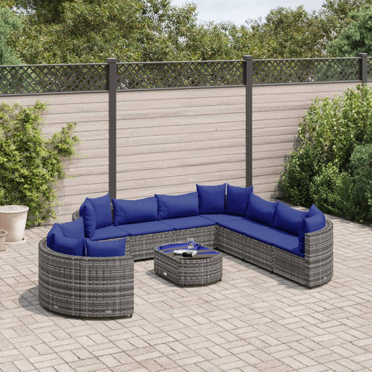 10-delige Loungeset met kussens poly rattan grijs Tuinsets | Creëer jouw Trendy Thuis | Gratis bezorgd & Retour | Trendy.nl