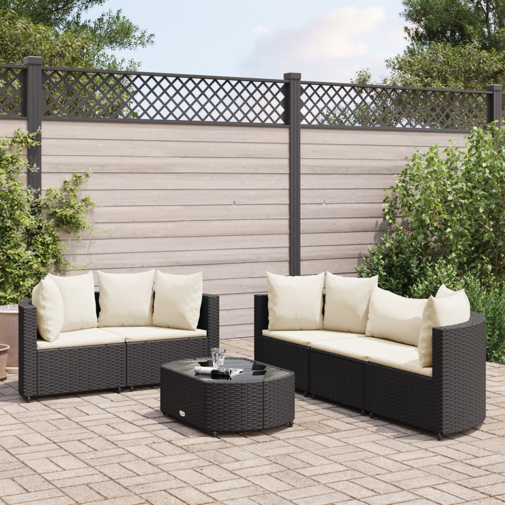 6-delige Loungeset met kussens poly rattan zwart Tuinsets | Creëer jouw Trendy Thuis | Gratis bezorgd & Retour | Trendy.nl