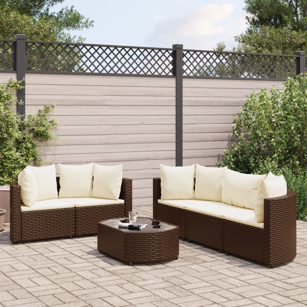 6-delige Loungeset met kussens poly rattan bruin Tuinsets | Creëer jouw Trendy Thuis | Gratis bezorgd & Retour | Trendy.nl