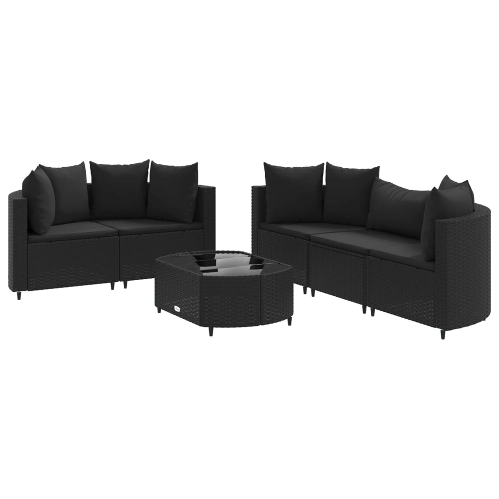 6-delige Loungeset met kussens poly rattan zwart Tuinsets | Creëer jouw Trendy Thuis | Gratis bezorgd & Retour | Trendy.nl