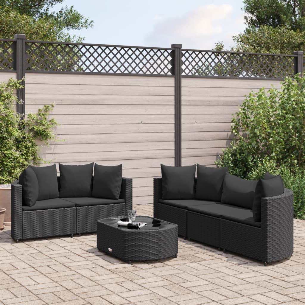 6-delige Loungeset met kussens poly rattan zwart Tuinsets | Creëer jouw Trendy Thuis | Gratis bezorgd & Retour | Trendy.nl