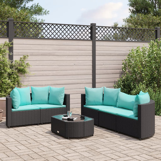 6-delige Loungeset met kussens poly rattan zwart Tuinsets | Creëer jouw Trendy Thuis | Gratis bezorgd & Retour | Trendy.nl