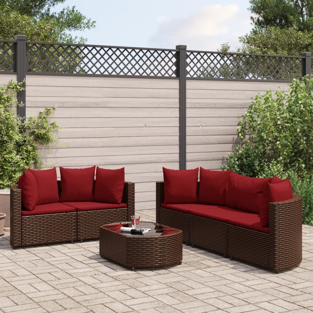 6-delige Loungeset met kussens poly rattan bruin Tuinsets | Creëer jouw Trendy Thuis | Gratis bezorgd & Retour | Trendy.nl