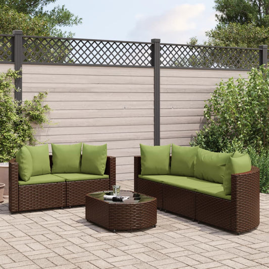 6-delige Loungeset met kussens poly rattan bruin Tuinsets | Creëer jouw Trendy Thuis | Gratis bezorgd & Retour | Trendy.nl