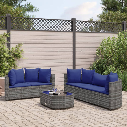 6-delige Loungeset met kussens poly rattan grijs Tuinsets | Creëer jouw Trendy Thuis | Gratis bezorgd & Retour | Trendy.nl