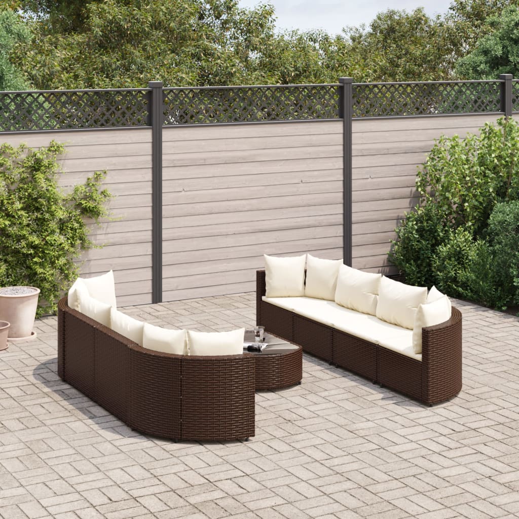 9-delige Loungeset met kussens poly rattan bruin Tuinsets | Creëer jouw Trendy Thuis | Gratis bezorgd & Retour | Trendy.nl