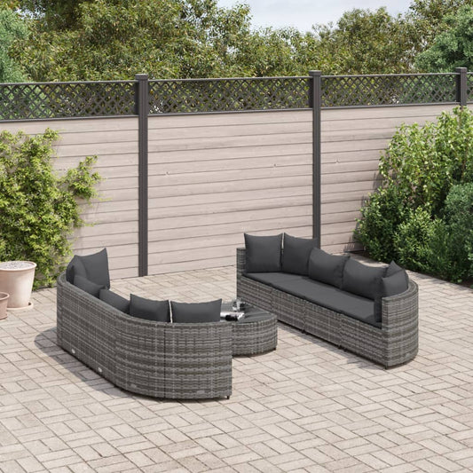 9-delige Loungeset met kussens poly rattan grijs Tuinsets | Creëer jouw Trendy Thuis | Gratis bezorgd & Retour | Trendy.nl