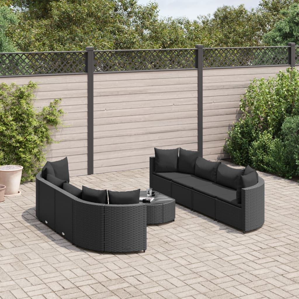 9-delige Loungeset met kussens poly rattan zwart Tuinsets | Creëer jouw Trendy Thuis | Gratis bezorgd & Retour | Trendy.nl