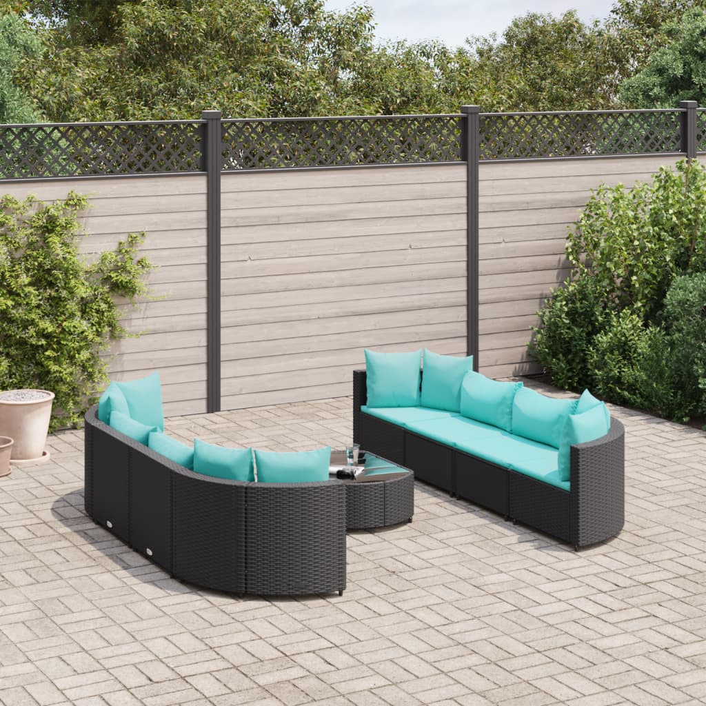 9-delige Loungeset met kussens poly rattan zwart Tuinsets | Creëer jouw Trendy Thuis | Gratis bezorgd & Retour | Trendy.nl