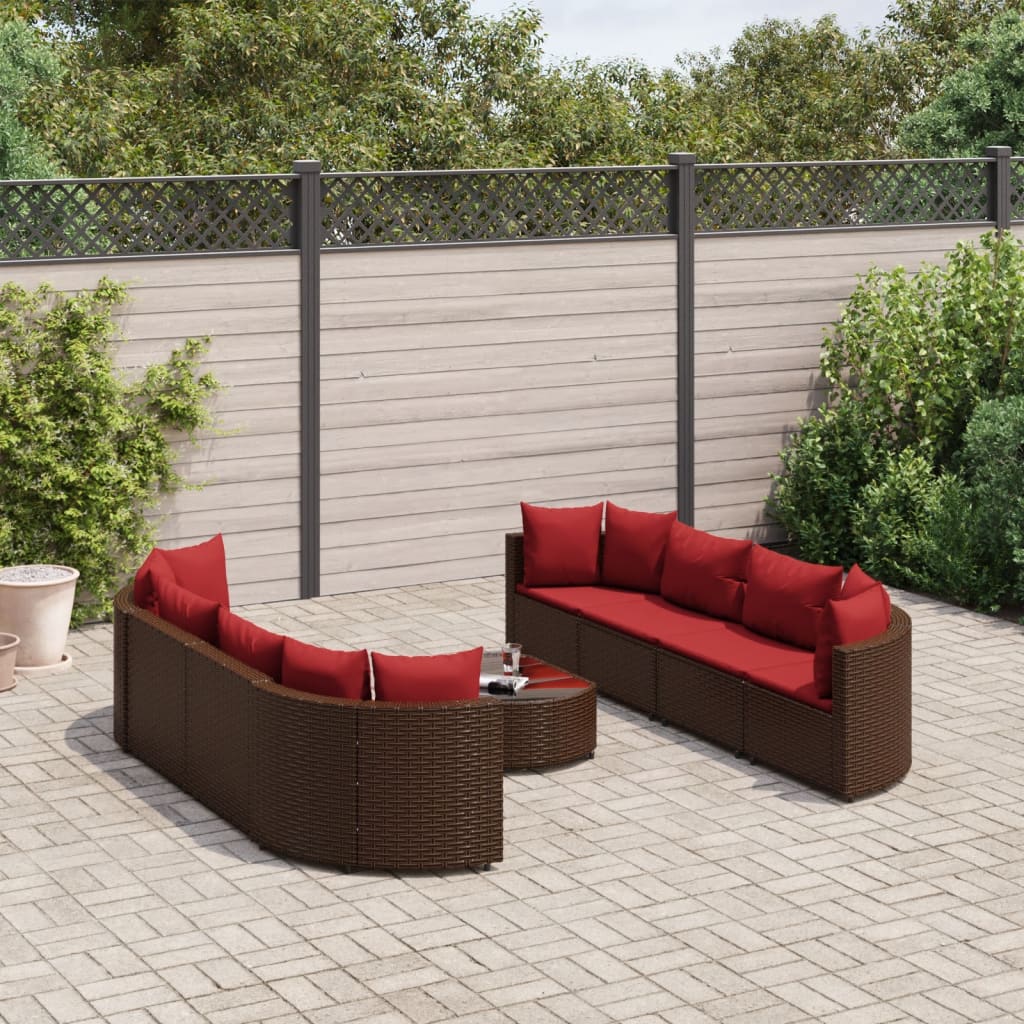 9-delige Loungeset met kussens poly rattan bruin Tuinsets | Creëer jouw Trendy Thuis | Gratis bezorgd & Retour | Trendy.nl