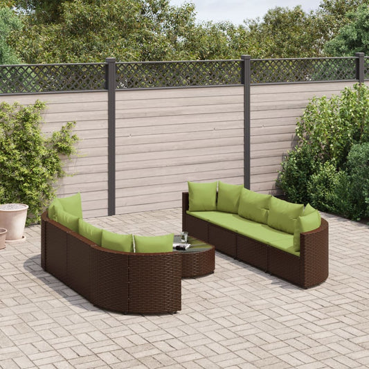 9-delige Loungeset met kussens poly rattan bruin Tuinsets | Creëer jouw Trendy Thuis | Gratis bezorgd & Retour | Trendy.nl