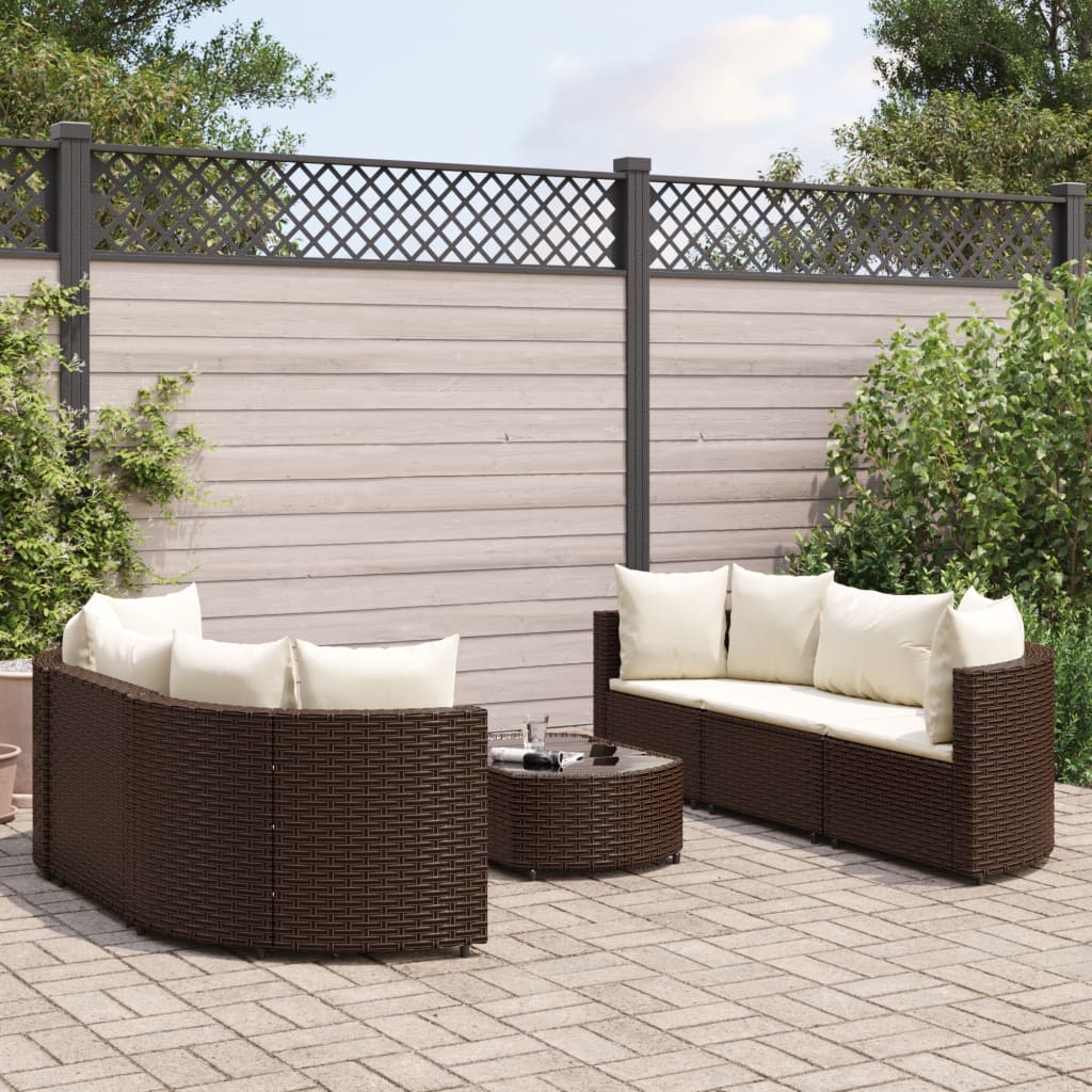 7-delige Loungeset met kussens poly rattan bruin Tuinsets | Creëer jouw Trendy Thuis | Gratis bezorgd & Retour | Trendy.nl