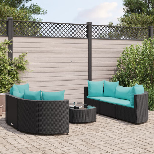 7-delige Loungeset met kussens poly rattan zwart Tuinsets | Creëer jouw Trendy Thuis | Gratis bezorgd & Retour | Trendy.nl