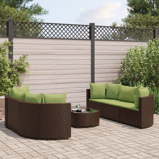 7-delige Loungeset met kussens poly rattan bruin Tuinsets | Creëer jouw Trendy Thuis | Gratis bezorgd & Retour | Trendy.nl