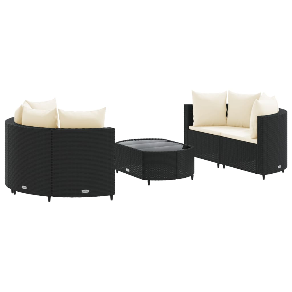 5-delige Loungeset met kussens poly rattan zwart Tuinsets | Creëer jouw Trendy Thuis | Gratis bezorgd & Retour | Trendy.nl