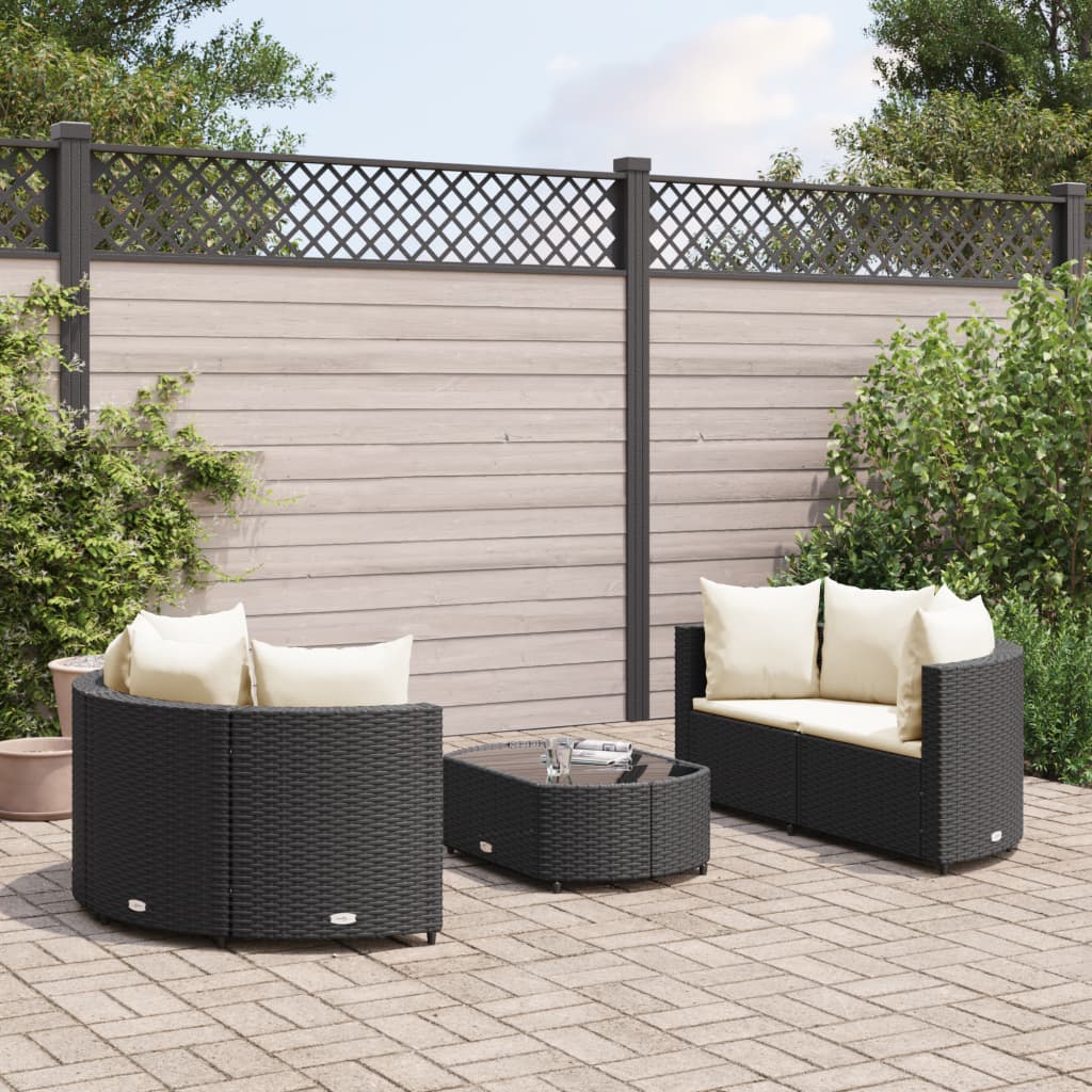 5-delige Loungeset met kussens poly rattan zwart Tuinsets | Creëer jouw Trendy Thuis | Gratis bezorgd & Retour | Trendy.nl