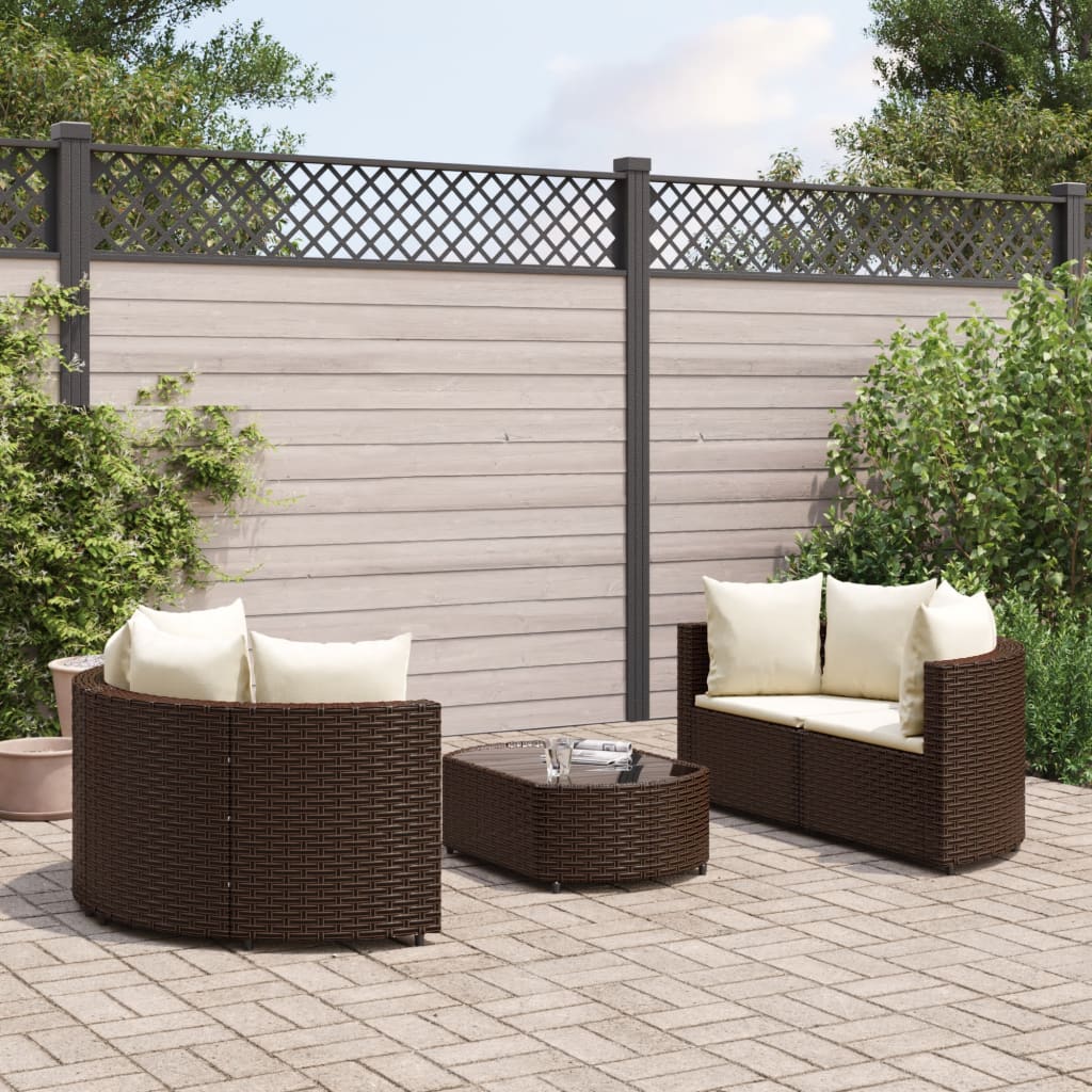 5-delige Loungeset met kussens poly rattan bruin Tuinsets | Creëer jouw Trendy Thuis | Gratis bezorgd & Retour | Trendy.nl