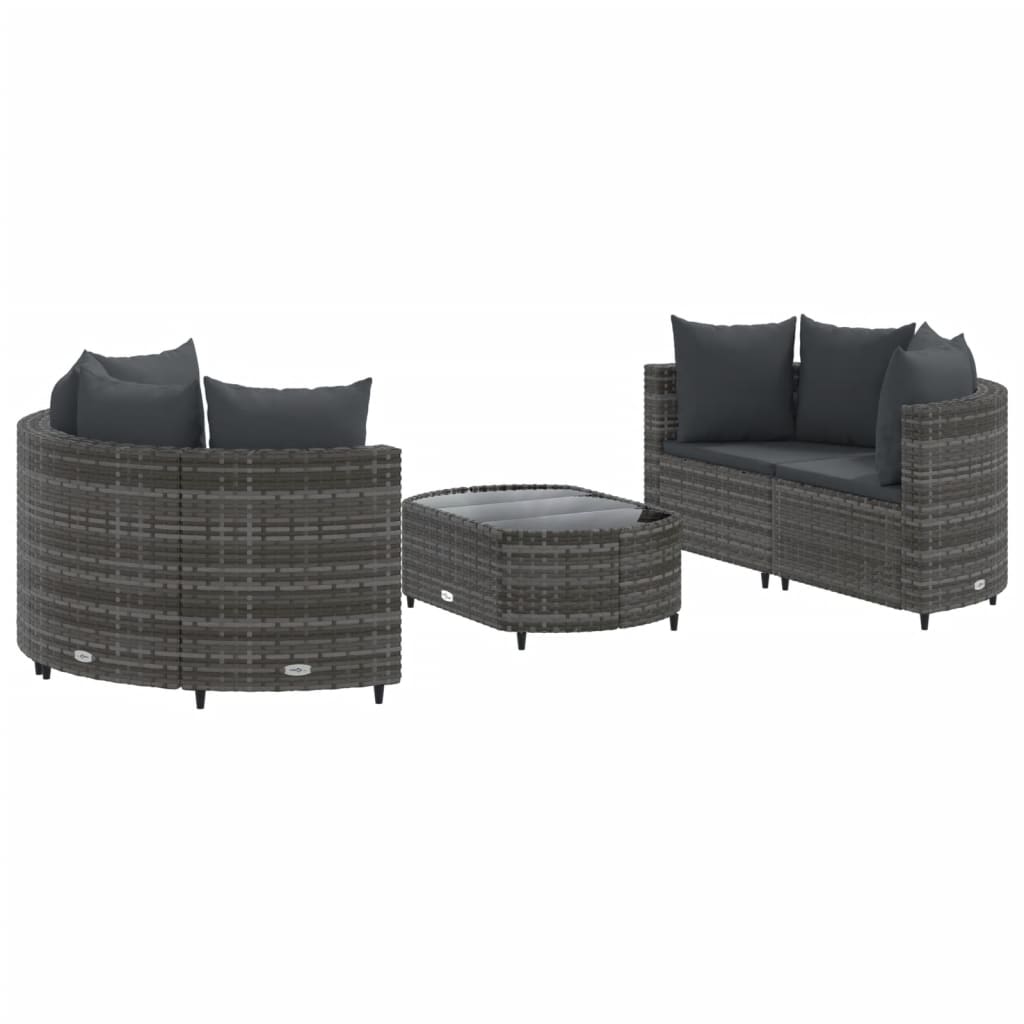 5-delige Loungeset met kussens poly rattan grijs Tuinsets | Creëer jouw Trendy Thuis | Gratis bezorgd & Retour | Trendy.nl