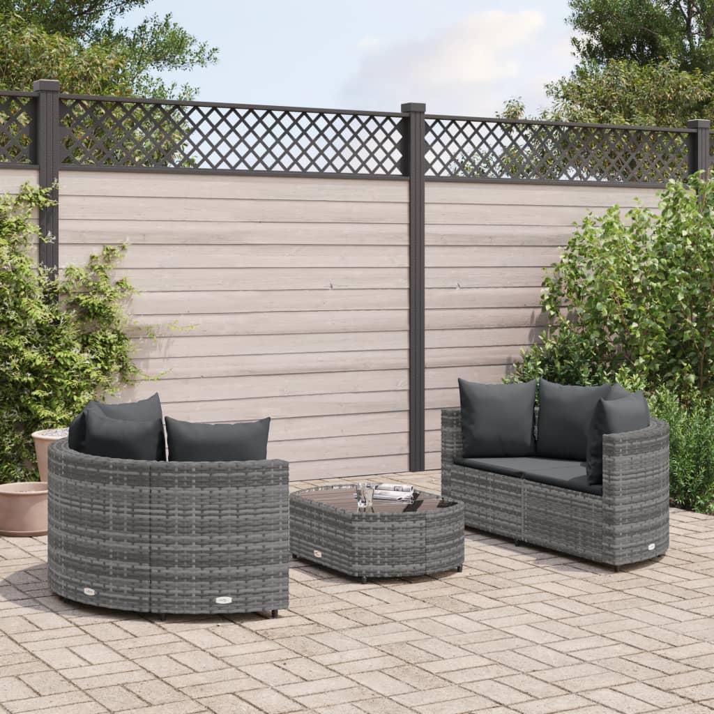 5-delige Loungeset met kussens poly rattan grijs Tuinsets | Creëer jouw Trendy Thuis | Gratis bezorgd & Retour | Trendy.nl