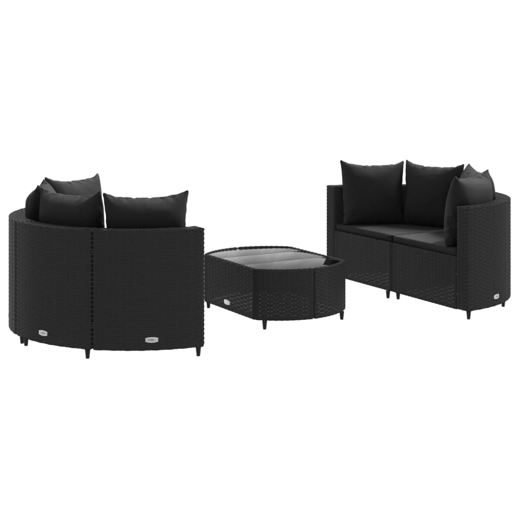 5-delige Loungeset met kussens poly rattan zwart Tuinsets | Creëer jouw Trendy Thuis | Gratis bezorgd & Retour | Trendy.nl