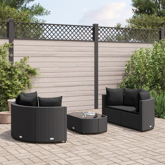 5-delige Loungeset met kussens poly rattan zwart Tuinsets | Creëer jouw Trendy Thuis | Gratis bezorgd & Retour | Trendy.nl