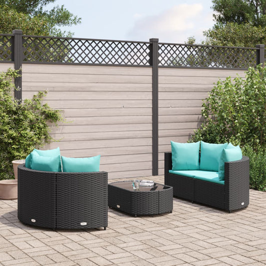 5-delige Loungeset met kussens poly rattan zwart Tuinsets | Creëer jouw Trendy Thuis | Gratis bezorgd & Retour | Trendy.nl