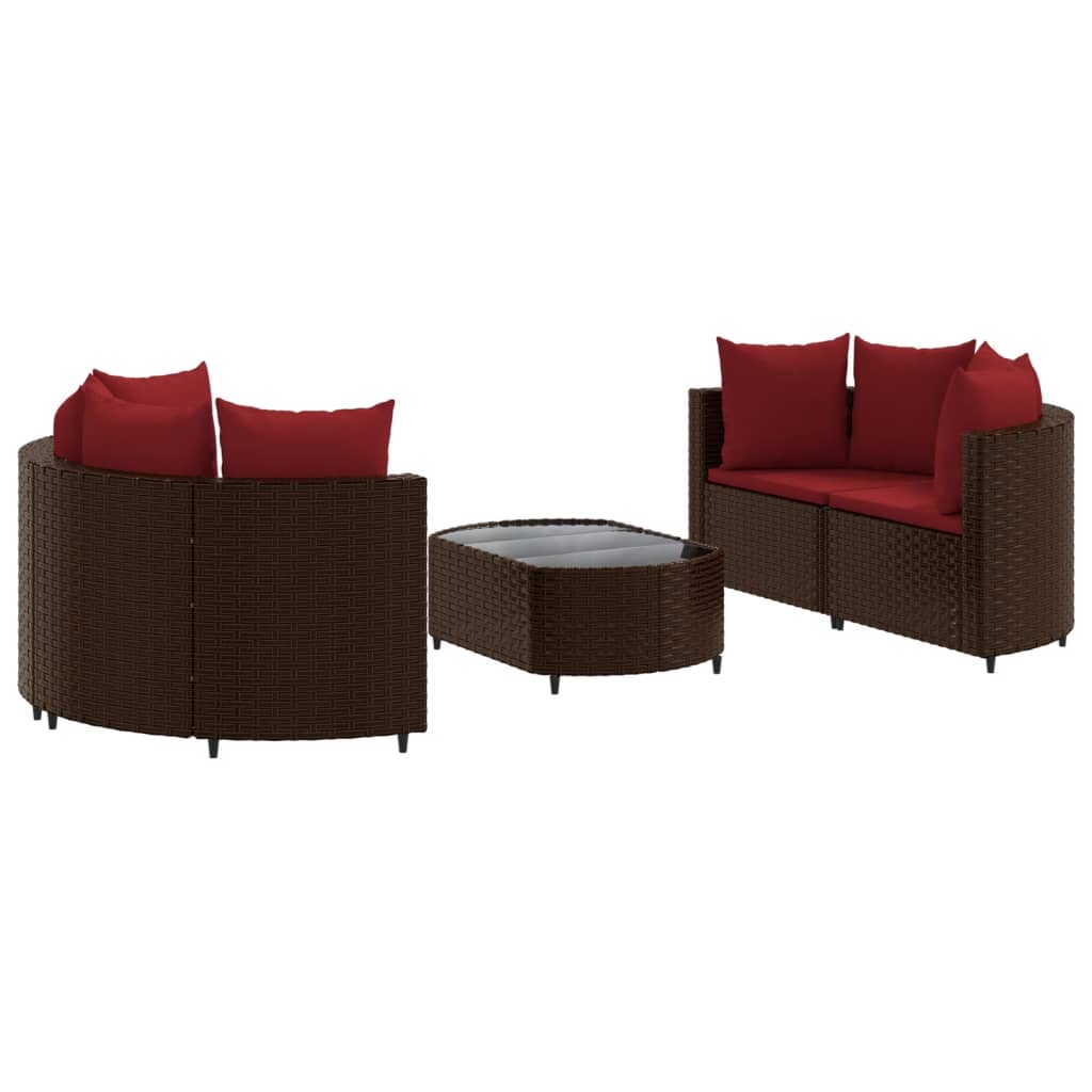 5-delige Loungeset met kussens poly rattan bruin Tuinsets | Creëer jouw Trendy Thuis | Gratis bezorgd & Retour | Trendy.nl