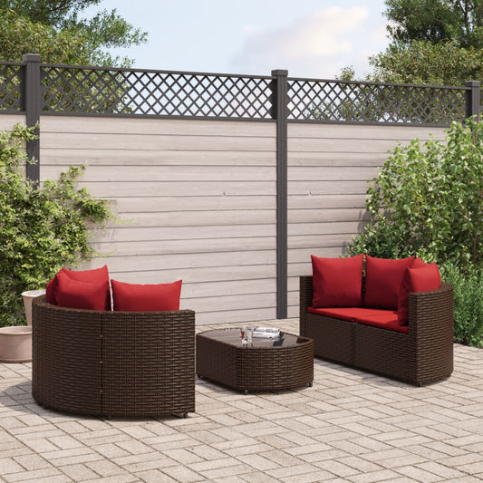 5-delige Loungeset met kussens poly rattan bruin Tuinsets | Creëer jouw Trendy Thuis | Gratis bezorgd & Retour | Trendy.nl