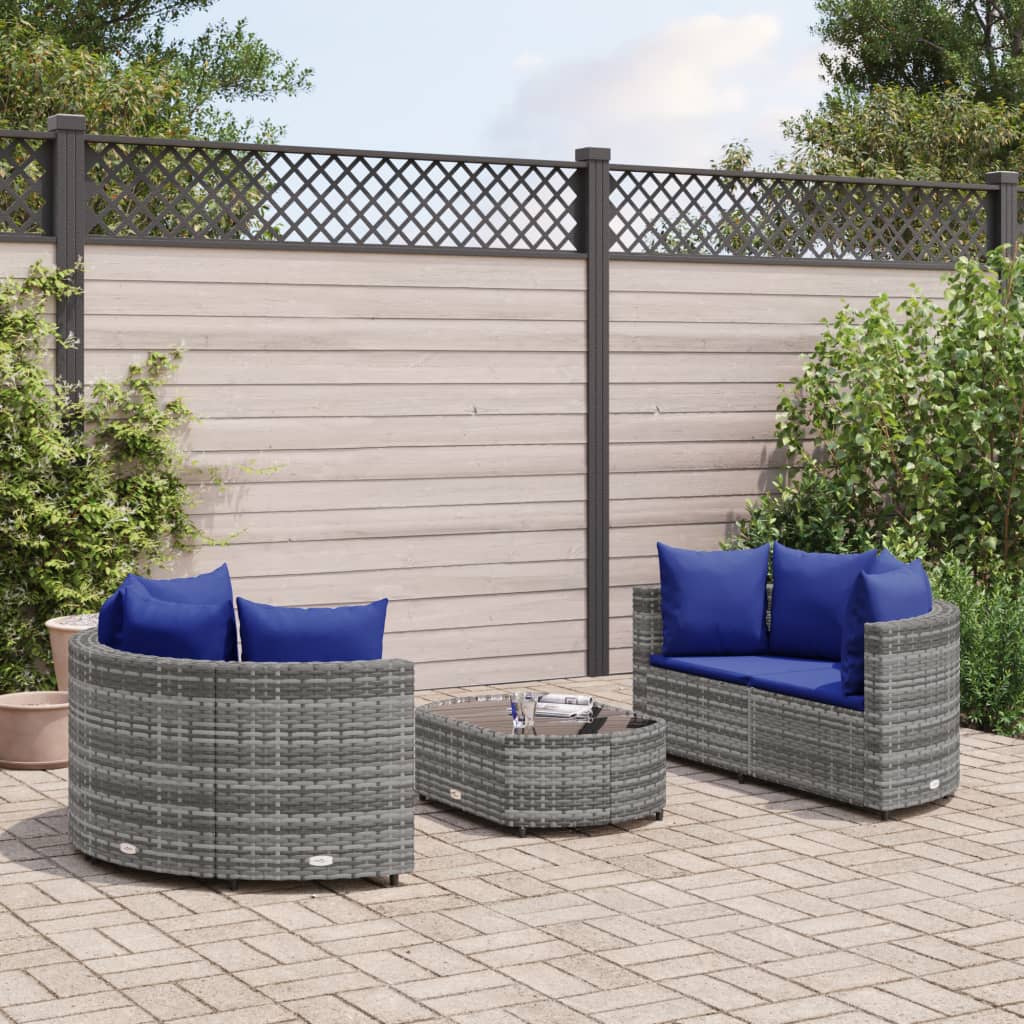 5-delige Loungeset met kussens poly rattan grijs Tuinsets | Creëer jouw Trendy Thuis | Gratis bezorgd & Retour | Trendy.nl