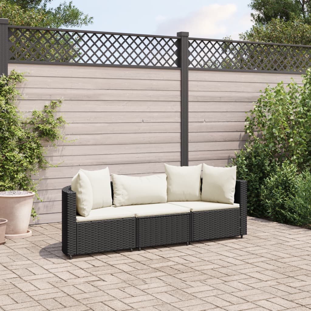 3-delige Loungeset met kussens poly rattan zwart Tuinsets | Creëer jouw Trendy Thuis | Gratis bezorgd & Retour | Trendy.nl